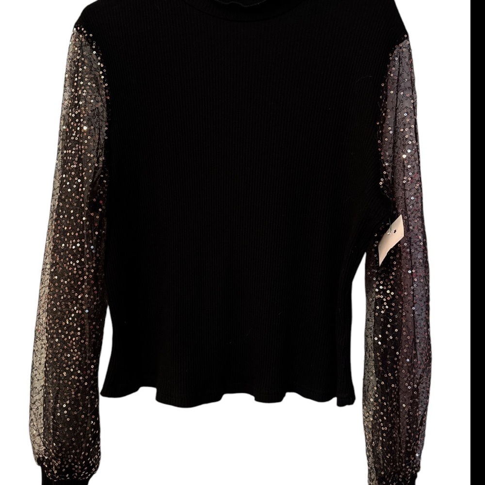 3/$13 Black Sequin Sleeve Ribbed Top Size M
